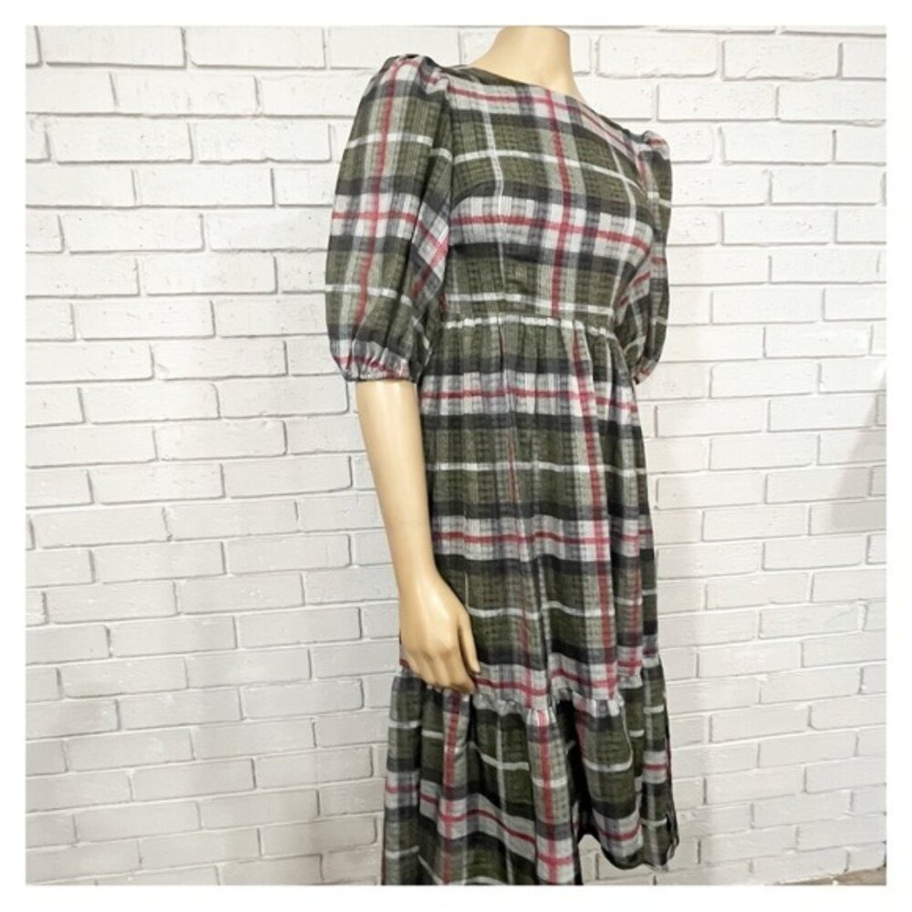AllSaints Sadie‎ Check Dress Puff Sleeve Hi-Low Hem | Feminine Grunge | Size 0